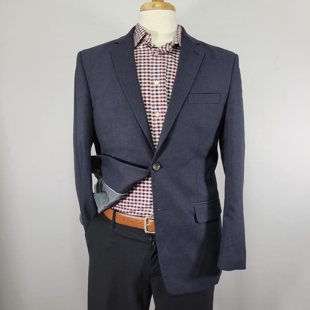 J.M Haggar Men's Sport Coat Blazer Two‎ Button Navy Polyester Blend Classic 40R